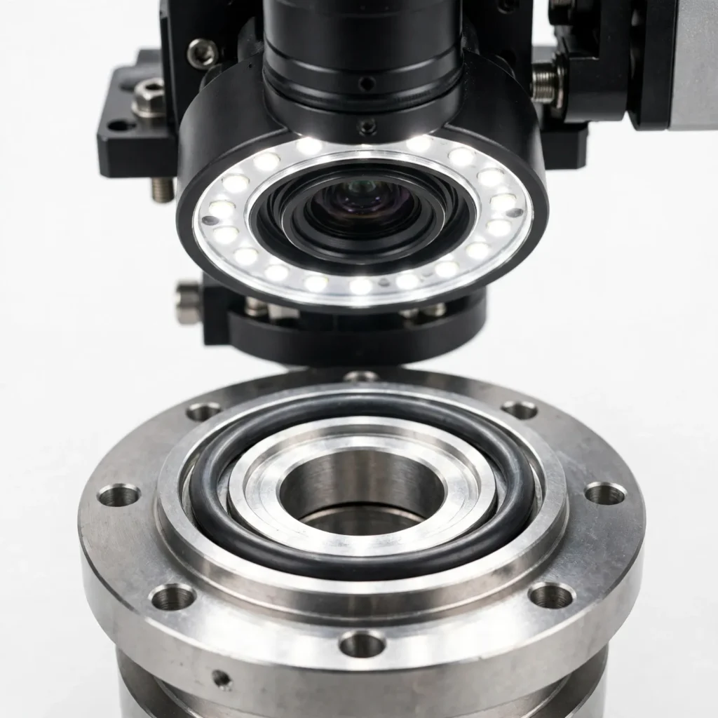 Machine vision O-ring inspection where missing seal could lead to downstream assembly quality issue