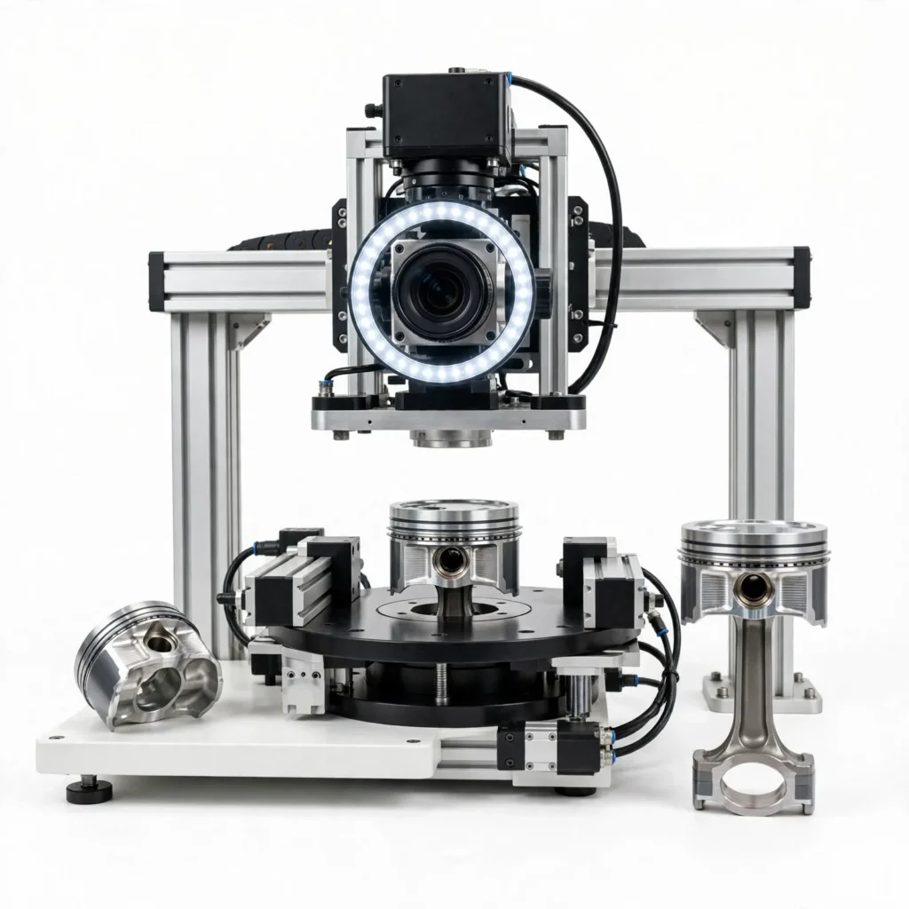 Machine vision comparing piston image with configured identification criteria for type matching
