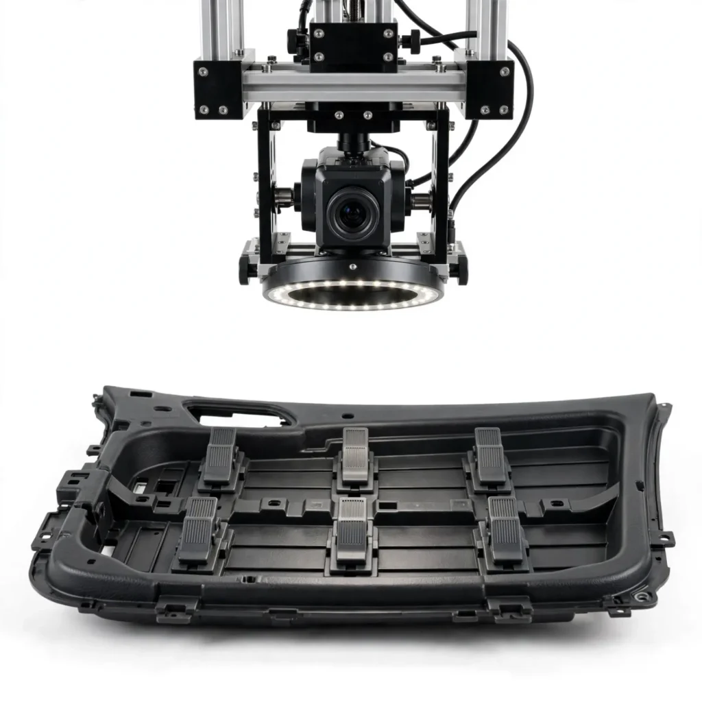 Machine vision examining clip locations reporting missing visibly misplaced clips in trim panels