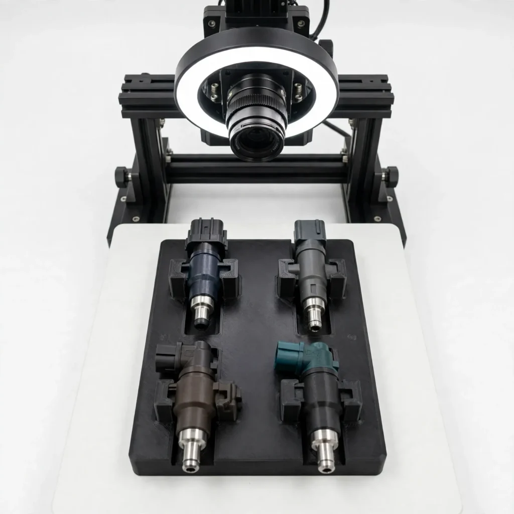 Machine vision inspection for multiple injector models identifying required variant and flagging mismatch