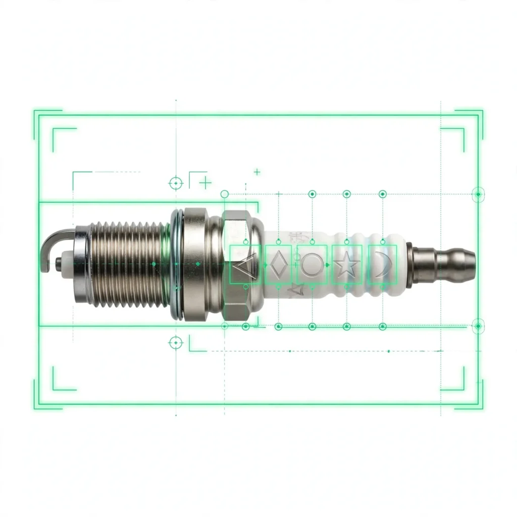Spark plug marking inspection OCR system reading visible identification details characters codes symbols