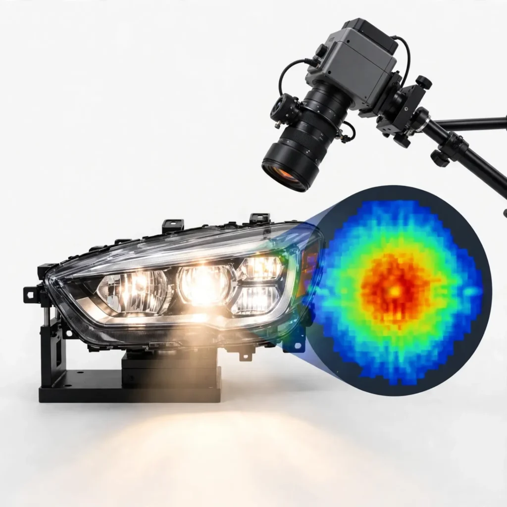 Vision-based arrangement inspecting whether light source illuminates specified lighting regions